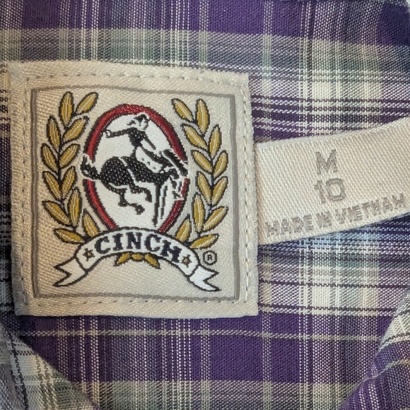 Cinch Size 10 Boys Button Down Shirt Purple White Green - Picture 4 of 9
